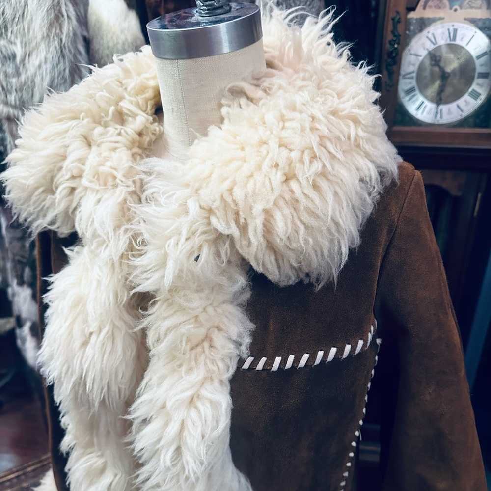 Jonathan Legault Vintage 60s/70s Genuine Suede Leather Shearling Penny Lane Coat - Picture 5 of 7